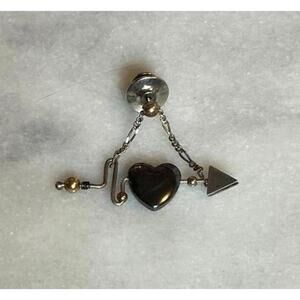 Gold Silver & Hematite Unique Heartbeat Heart Arrow EKG Mens Tie Tack Pin